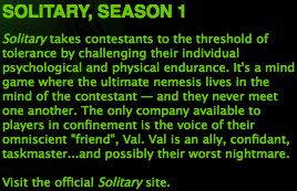 Screenshot of iTunes Store page for Solitary, season 1. Includes a run of text (“Visit the official Solitary site.”) that is linked, but not underlined unless moused over, thereby giving no indication that it is a link unless you are lucky.
