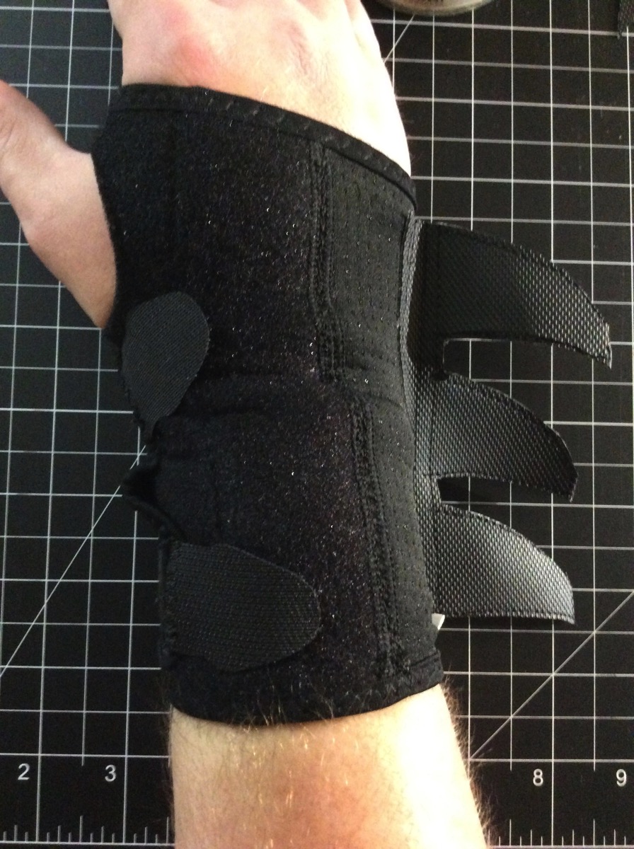 Photo of the augmented wrist brace being worn.