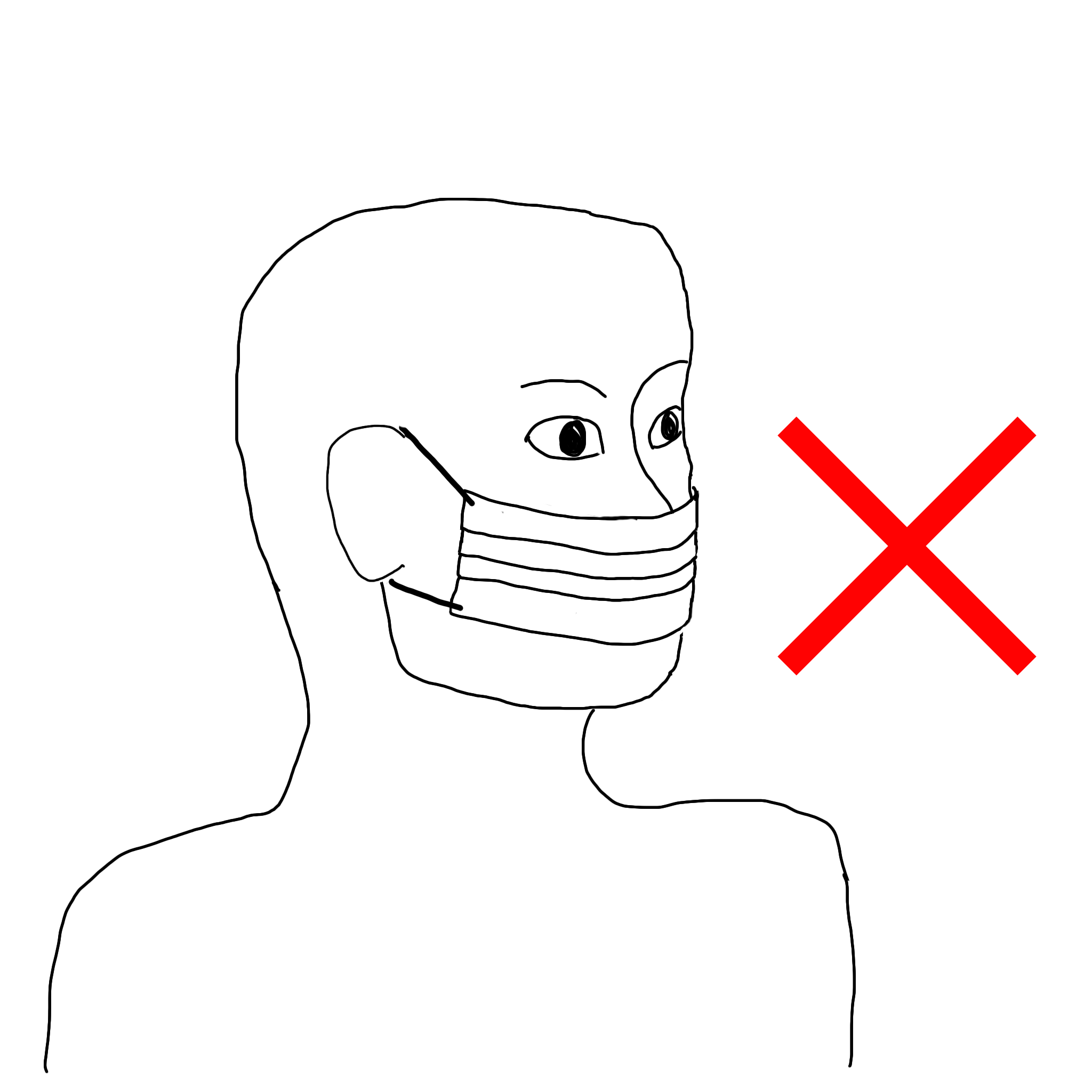 Wearing a mask over the nose and mouth, but above the chin (e.g., because you didn't pull the pleats taut).