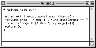 A C source file, viewed in Monaco 9, in SimpleText in Mac OS 9.2.1.