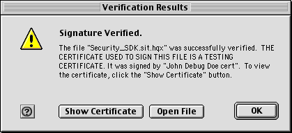 This screenshot shows the result of Apple Signer's verification of the signature.