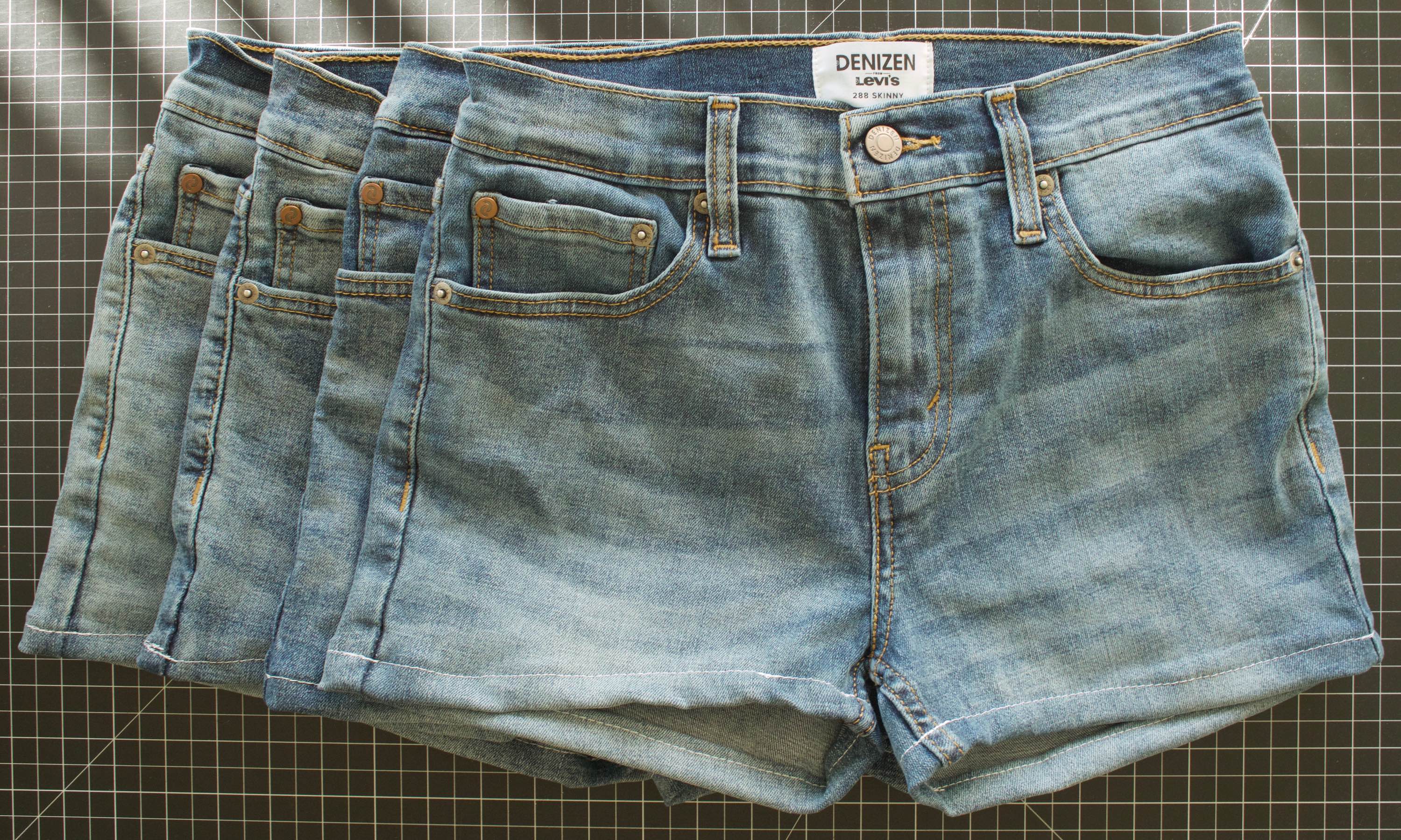 Four finished pairs of shorts.